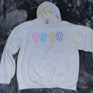 White Hoodie With Smiley Faces Dripping